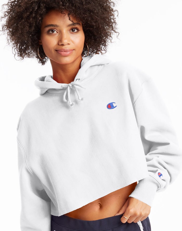 Champion Hoodie Dames - Wit - Reverse Weave Cropped Cut-Off C Logo ( 936175-KFM )